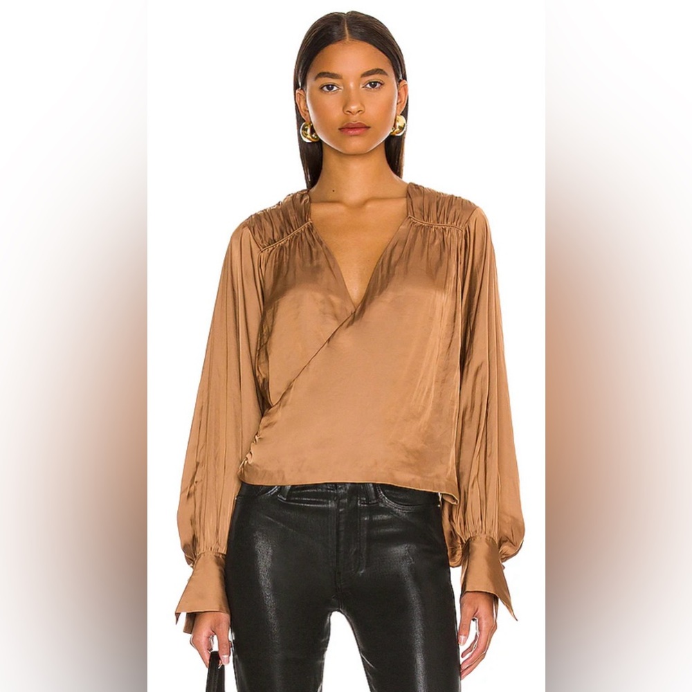 Frame Bronze Satin Wrap Blouse. Size Medium. Christmas Party!!!